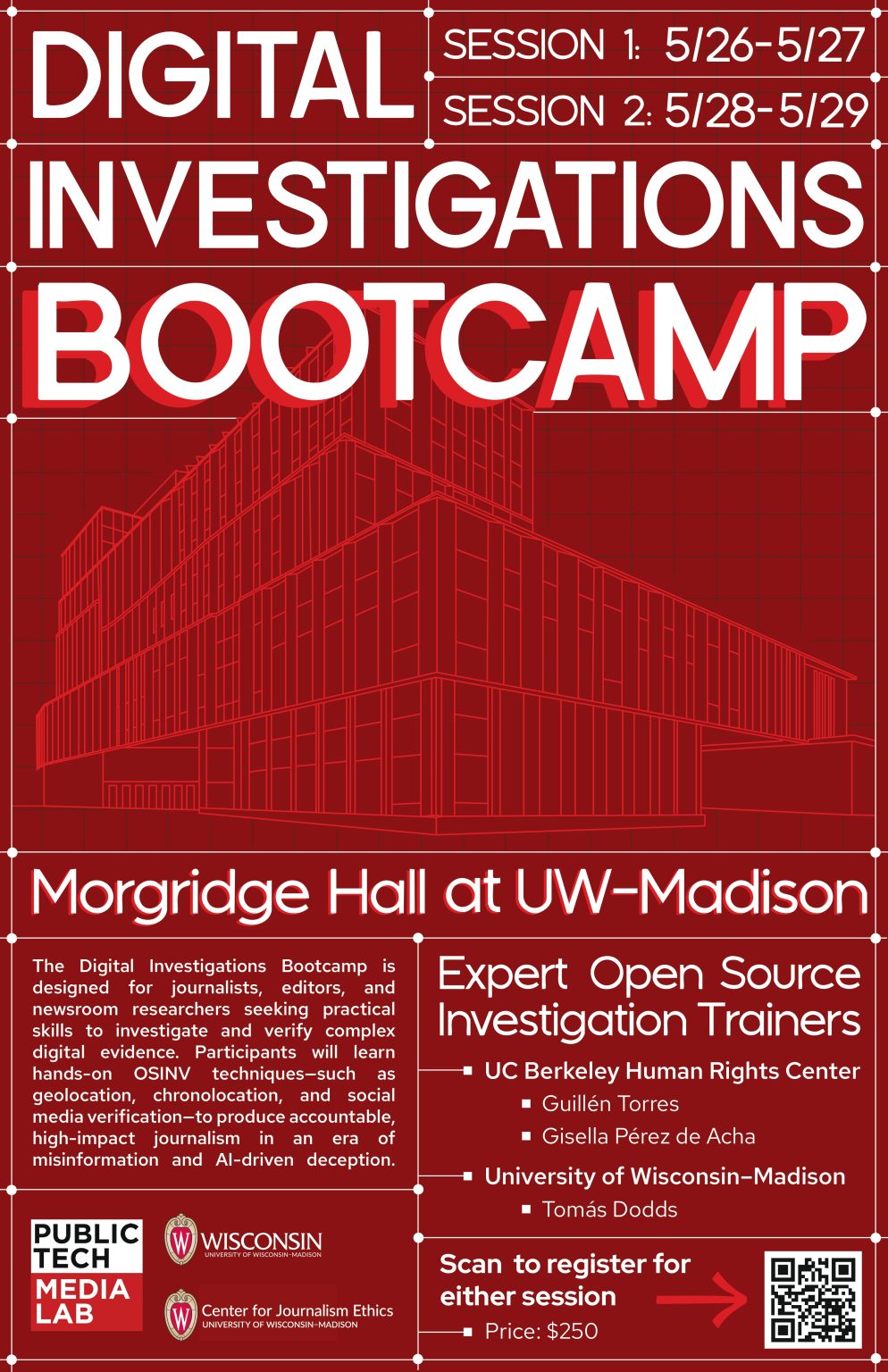UW-Madison Public Tech Media Lab offers Digital Investigations Bootcamp May 26-28 